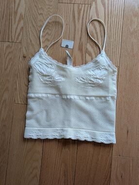 Anthropologie Cream Open-Knit Lace-Trim Camisole